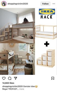 the bunk bed is made out of wood and has two shelves on each side, one with