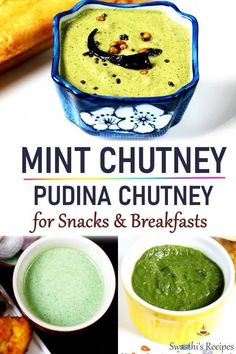 the cover of mint chutney pudina chutney for snacks and breakfasts