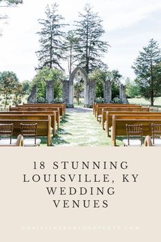 This outdoor ceremony chapel has open-air stone arches, established trees and manicured lawn providing the perfect backdrop for this wedding venue in Louisville, Kentucky captured by Love the Renauds. Whether you are looking for a beautiful country club, historic Kentucky homes, or a downtown location, check out this post to see 18 stunning wedding venues in Louisville, Kentucky. Ky Wedding Venues, Event Venue Business, Louisville Wedding Venues, Open Air Chapel, Stone Arches, Wedding Color Schemes Summer, Ceremony Decorations Outdoor, Kentucky Wedding Venues, Wedding Color Schemes Spring