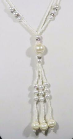 Hade Made Faux Pearl Y Drop Necklace Multiple Strands And Bead Sizes Forty Inch | eBay Cat Eye Necklace, Bead Sizes, Statement Collar Necklace, Pearl Choker Necklace, Handmade Wire Jewelry, Silk Cord, Faux Pearl Necklace, Rhinestone Bead, Pearl Choker