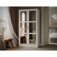 Latitude Run® 100% Solid Wood 2-Door Mysia Wardrobe Armoire with Mirrored Doors | Wayfair