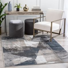 The Verity Collection's abstract and eclectic geometric patterns are woven in a sharply contrasting grey-tone palette, accented with splashes of contemporary color. Woven with super-soft polyester yarn, they're cozy but stain-resistant and easy to clean. Making them the perfect, glamorous centerpiece for a contemporary space. Well Woven Verity 5 X 7 (ft) Grey Indoor Abstract Mid-century Modern Area Rug Polyester in Gray | VER-127-5 Grey Geometric Rug, Modern Rug Runner, Modern Rugs Grey, Blue Grey Rug, Modern Color Palette, Well Woven, Eclectic Rugs, Gray Rug, Grey Rug