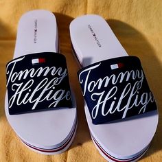 Tommy Hilfiger Sandals Sz 7 Womens. Brand New With Box. Dark Blue, Red And White Casual White Tommy Hilfiger Sandals, Tommy Hilfiger Synthetic Beach Sandals, Tommy Hilfiger Flip Flops For Beach In Summer, Tommy Hilfiger Slip-on Beach Sandals, Tommy Hilfiger Blue Sandals For Summer, Blue Tommy Hilfiger Sandals For Summer, Summer Blue Tommy Hilfiger Sandals, Tommy Hilfiger Cushioned Slip-on Sandals, Tommy Hilfiger Blue Casual Sandals