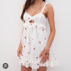 Strawberry Dress, Nwt, Mini Dress, For Love And Lemons For Love And Lemons Dress, Love And Lemons Dress, Rush Outfits, Strawberry Dress, White Slip Dress, Mini Dress White, Garden Dress, White Dress Party, Mini Slip