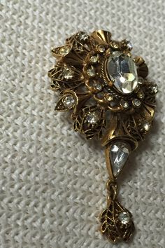 Stunning rare Florenza collectible Ornate Pendant Brooch For Formal Occasions, Ornate Gold Brooches For Vintage Events, Antique Brooch For Party, Antique Brooch Jewelry For Party, Vintage Brooch For Evening, Vintage Brooch Jewelry For Evening, Antique Clip-on Brooches As Gifts, Victorian Brooch Lapel Pin Collectible, Antique Clip-on Brooch Gift