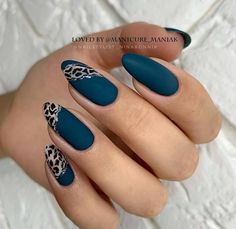 Classy Almond Nails, Animal Print Nails Art, Almond Shape Nails, Leopard Nails, Almond Nails Designs, Animal Print Nails, Blue Nail, Popular Nails