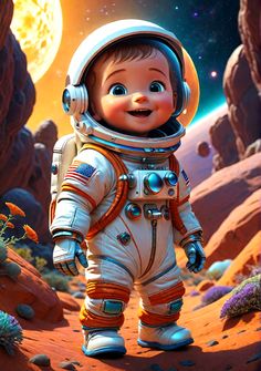 a cartoon character in an astronaut suit walking through the desert