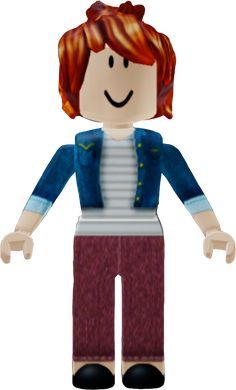 a paper doll with red hair and blue jacket, standing in front of a white background