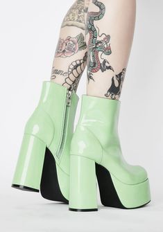 Pastel Green Patent Leather Ankle Gogo Boots – Nectarine Dreams Ankle Gogo Boots, Gogo Boots Outfit, Green Platform, Colorful Wardrobe, Chunky Ankle Boots, Boots Chunky, Gogo Boots, Makeup Clothes, Chunky Block Heels