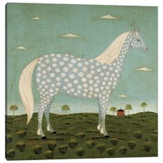 a painting of a horse standing in a field