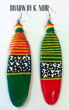 Rasta Earrings, Hand Painted Earrings, African Earrings, Painted Earrings, Clear Gloss, Diy Crafts For Gifts, African Jewelry, Wood Earrings, Support Handmade