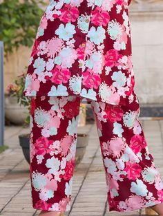 Introducing our stunning "gorgeous maroon floral printed cotton top palazzo co-ord set"! Made from high-quality maroon cotton material, this set features intricate floral printed work that adds a touch of elegance and charm. The set includes a matching color cotton palazzo with the same floral printed work for a coordinated look that is sure to turn heads.
This maroon co-ord top palazzo set is its versatility. Perfect for wearing to festivals, events, or even in an office setting, this set can b Unstitched Floral Sharara For Summer, Floor-length Floral Print Palazzo Set For Festive Season, Festive Pink Floral Print Palazzo Set, Red Cotton Sets With Floral Print, Summer Cotton Sharara With Floral Print, Festive V-neck Floral Print Palazzo Set, Red Floral Print Cotton Sets, Red Cotton Floral Print Sets, Festive Semi-stitched Floral Print Palazzo Set