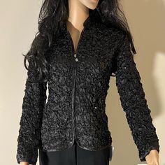 Beautiful! New With Tag. And Tons Of Glam! Casual Stretch Outerwear For Parties, Elegant Stretch Black Outerwear, Elegant Black Stretch Outerwear, Black Stretch Blazer For Winter, Brown Velvet Skirt, Long Sleeve Shrug, Skirt Top Set, Sheer Jacket, Cocktail Jacket