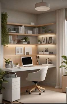 #office #homedesign Study Room Design Modern, Two Monitor Desk Setup Office, Small Office Guest Room, Small Office Room, Decor Bookshelf, Office Decor Ideas, Loft Office, Small Home Offices, Office Guest Room