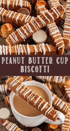 peanut butter cup biscotti on a cooling rack