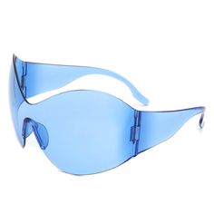 Frame Material: Plastic  Lens Material: PC  Frame Width: 143mm  Lens Width: 78mm  Lens Height: 65mm  Bridge Width: 22mm  Temple Length: 119mm  100% UVA & UVB Protection  One size fits most Blue Plastic Shield Sunglasses For The Beach, Blue Plastic Shield Sunglasses For Beach, Blue Plastic Shield Sunglasses For Summer, Trendy Blue Shield Sunglasses For Beach, Summer Blue Plastic Shield Sunglasses, Blue Rimless Anti-reflective Sunglasses, Blue Shield Sunglasses For Summer, Blue Plastic Shield Sunglasses With Uva Protection, Modern Blue Shield Sunglasses For Summer