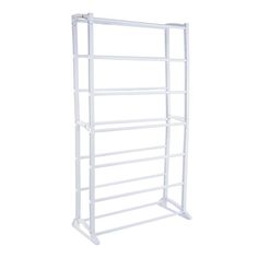 a white rack with five shelves on each side