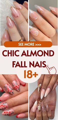 Almond Shape Nails With Gems, Fall Nails For Almond Shape, Short Almond Nails For Fall, Almond Acrylic Nails Fall Colors, Fall 2024 Almond Nails, Hot Almond Nails, Early Fall Nails Almond, Almond Nails Fall 2024, November Nails Almond Shape