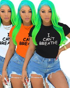 I Can't Breathe Print Cotton Round Neck Short Sleeves T-shirt Casual Stretch T-shirt With Text Print, Green Stretch Tops With Letter Print, Stretch Slogan T-shirt Short Sleeve, Stretch Slogan T-shirt With Short Sleeves, Green Stretch T-shirt With Graphic Print, Spring Stretch T-shirt With Text Print, Spring Text Print Stretch T-shirt, Casual Stretch Shirt With Letter Print, Green Fitted T-shirt With Text Print