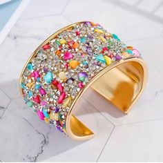 Zinc Alloy Colorful Super Cute Multicolor Crystal Bracelet For Party, Gold Beaded Bracelets For Summer Parties, Trendy Multicolor Bracelet For Party, Trendy Multicolor Bracelets For Parties, Trendy Spring Bracelets For Party, Multicolor Bangle Bracelet, Multicolor Bangle Bracelet As Fashion Accessory, Multicolor Bangle Bracelets For Fashion, Trendy Multicolor Party Bangle