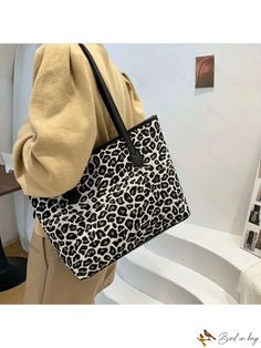 Bird in Bag - Womens Single-Shoulder Tote Bag with Simple and Stylish Design Trendy Bucket Canvas Bag For Errands, Trendy Shoulder Box Bag For Errands, Casual Bucket Box Bag For Errands, Printed Canvas Tote Bag, Leopard Pattern, Tote Bag Leather, Shoulder Tote Bag, Bird In Bag, Bag Bag