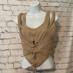 Corset-Like Top With Double Shoulder Straps No Stains Or Tears. Smoke & Pet Free Home. Bi - 7.23 Fitted Beige Cotton Crop Top, Beige Fitted Cotton Crop Top, Spring Beige Cotton Crop Top, Beige Cotton Crop Top For Spring, Trendy Beige Cotton Crop Top, Shoulder Straps, Size 12, Lace Up, Womens Tops