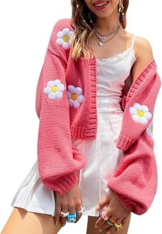 Frat Outfits, Dirndl Outfit, Flower Sweater, Bandeau Tops, Floral Cardigan, Pink Cardigan, Style Cardigan, Pattern Sweater