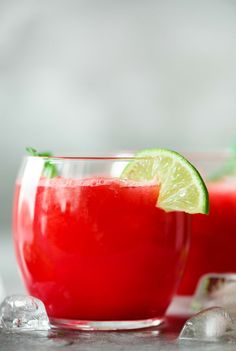 two glasses filled with watermelon and lime juice