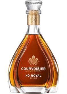 a bottle of courvoisier xo royal whisky on a white background