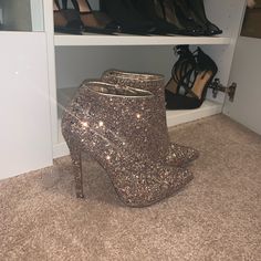 Gold Booties From Shi. Never Worn, Just Tried On. Shine Amazing On Camera With Flash And In Good Lighting Like The Others In My Closet. I Am Willing To Bundle With The Others Like This. Good Lighting, Cool Lighting, Ankle Booties, Bootie Boots, Ankle Boots, Flash, Size 6, Women Shoes, Lighting