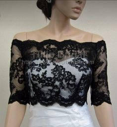 Shrug For Dresses, Bolero Wedding, Lace Bolero, Wedding Jacket, Black Bridal, Alencon Lace, Black Off Shoulder