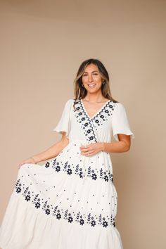 Introducing the Shira Dress. Elevate your wardrobe with this embroidered cotton tiered maxi dress. With a v neckline and nursing friendly snap button, this fully lined dress has a loose and relaxed fit, and a gorgeous flow silhouette. Easy to pull over for effortless style. Model is 5'6 wearing a small 100 Cotton Measurements S: Bust 32” | Waist 28” + stretch | Hips 44” | Length 52” M: Bust 35” | Waist 29” + stretch | Hips 45” | Length 52.5” L: Bust 38” | Waist 30” + stretch | Hips 46” | Length Stretch Hips, Presidents Day Sale, Nursing Friendly, Tiered Maxi Dress, Snap Button, Effortless Style, Nursing, Relaxed Fit, Maxi Dress