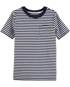 Striped Pocket Jersey Tee | carters.com Casual Cotton Shirt With Contrast Stripes, Classic Cotton T-shirt With Striped Collar, Cotton Shirt With Contrast Stripes And Short Sleeves, Casual Cotton Tops With Vertical Stripes, Classic Summer T-shirt With Striped Collar, Everyday Striped Cotton Tops, Casual Short Sleeve T-shirt With Striped Collar, Casual Striped T-shirt For Everyday, Casual Horizontal Stripe Pattern T-shirt For Everyday