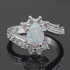 White Fire Opal Ring Blue Fire Opal, Fire Opal Ring, Blue Fire, Drop Ship, Jewelry Women, Opal Ring, Jewelry Wedding, White Opal, Cz Stone