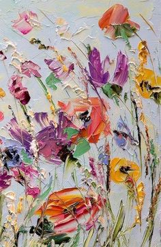 an oil painting of colorful flowers on a white background