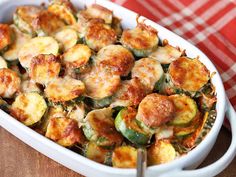 this cheesy zucchini casserole is ready to be eaten