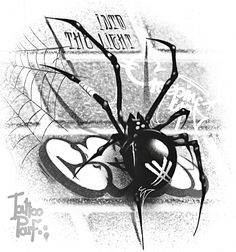 a black and white drawing of a spider