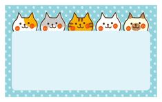 a group of cats sitting on top of a blue background with polka dot border around it