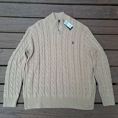 Size 2xb Ralph Lauren Brown Sweater With Zipper Collar Men Nwt Brand New Beige Half-zip Outerwear For Fall, Beige Half-zip Casual Outerwear, Casual Beige Half-zip Outerwear, Sweater With Zipper, Polo Ralph Lauren Sweater, Lauren Brown, Ralph Lauren Sweaters, Brown Sweater, Men's Polo