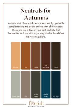 an autumn color scheme with the words neutrals for autumn