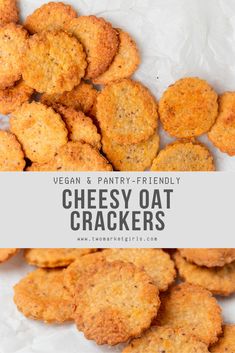 cheesy oat crackers with text overlay