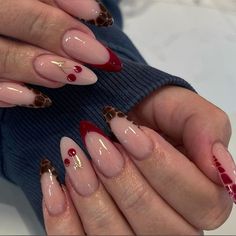 Almond shaped red nails Nail Designs For Autumn, Cheetah Print Nails, Stunning Nail Designs, Cute Nails For Fall, Cherry Nails, Classy Acrylic Nails, Almond Acrylic Nails, Nails French, Winter Vibes