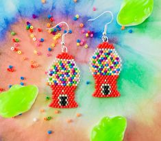 ✨Gumball machine beaded earrings  ✨always handmade with love️✨ Perler Bead Gumball Machine, Gumball Machine Earrings, Handmade Multicolor Heart-shaped Beaded Earrings, Mardi Gras Beaded Earrings, Dangly Gummy Bear Earrings Betsey Johnson, Gumball Machine, Chewing Gum, Beaded Earrings, Hippie Boho