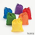 six small drawsew bags in different colors on a white background with the word,