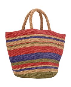 Best price on the market at italist | Manebi Striped Raffia Tote Bag Multicolor Top Handle Hobo Bag, Multicolor Double Handle Bucket Bag, Multicolor Top Handle Bucket Bag For Daily Use, Multicolor Top Handle Shoulder Bag, Multicolor Top Handle Bag For Daily Use, Multicolor Top Handle Satchel For Daily Use, Multicolor Shoulder Bag With Leather Handles For Shopping, Casual Multicolor Top Handle Bucket Bag, Modern Crochet Top Handle Bag