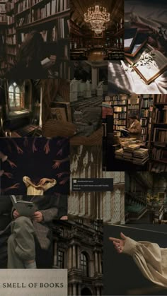 a collage of photos with books and pictures