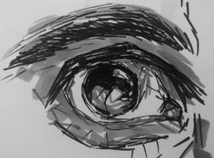 a drawing of an eye that is drawn with black and white pencils on paper