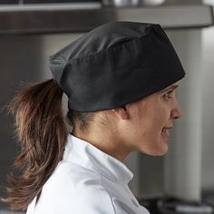 Keep your chefs and bakers comfortable and your kitchen sanitary with this Mercer Culinary Millennia® customizable black mesh top baker's skull cap / pill box hat. This stylish hat is constructed with a durable blend of 65% polyester and 35% cotton twill, which makes it tough enough to withstand the high intensity of a commercial kitchen, but lightweight enough that it's comfortable for extended wear. Its Velcro® band is adjustable, allowing your staff to find the fit that best suits them, and i Pill Box Hat, Restaurant Aprons, Chef Hats, Chef Pants, Box Hat, Chef Coat, Black Mesh Top, Pillbox Hat, Chefs Hat