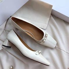 Leather Square Toe Block Heeled Slip-On Pumps Office Shoes in White/Black/Grey Black Flat Leather Shoes, Square Toe Shoes, Slip On Pumps, Office Shoes, Pump Dress, Leather Shoes Woman, Leather Pumps, Pump Shoes, Summer Shoes