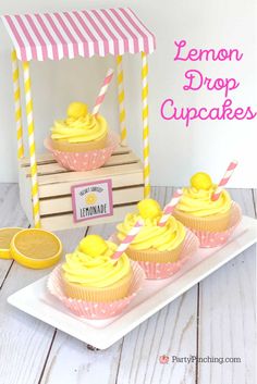 lemon drop cupcakes on a white plate